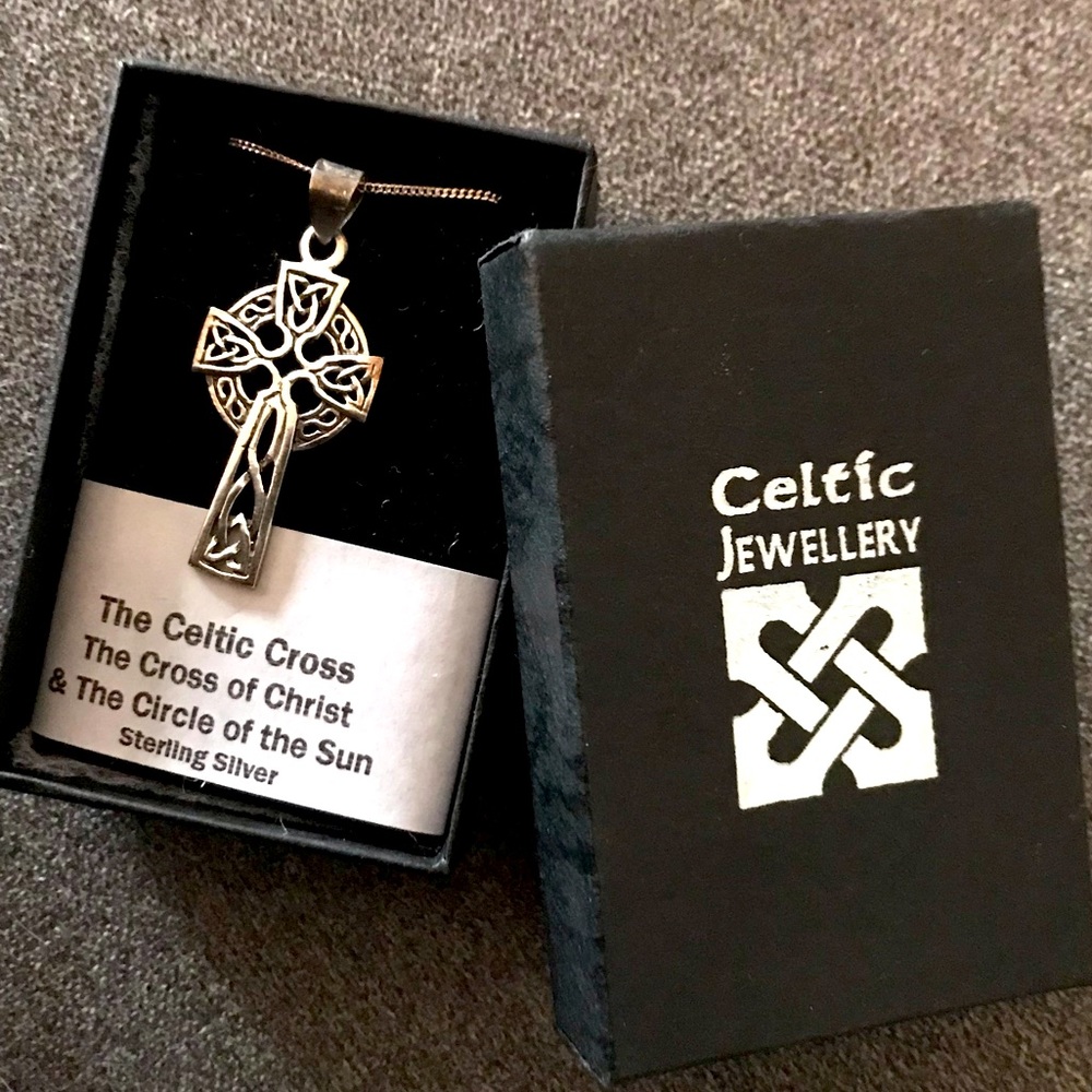 New Sterling Silver Irish Celtic Cross Necklace